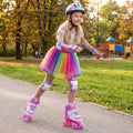 4 Sizes Adjustable Kids Roller Skates for Toddlers Ages 9-14 with 4 Light-up Wheels-Pink - Pink - Toy Sports