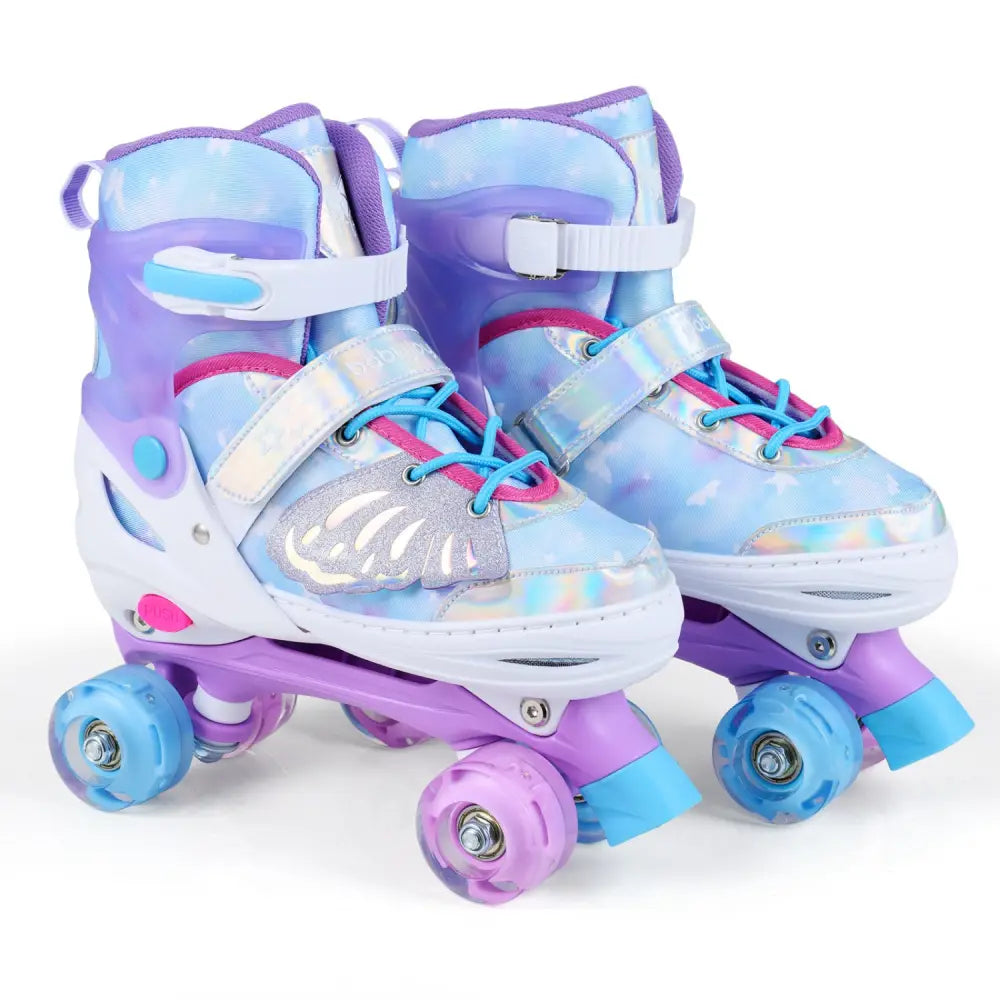 4 Sizes Adjustable Kids Roller Skates for Toddlers Ages 9-14 with 4 Light-up Wheels-Blue - Blue - Toy Sports