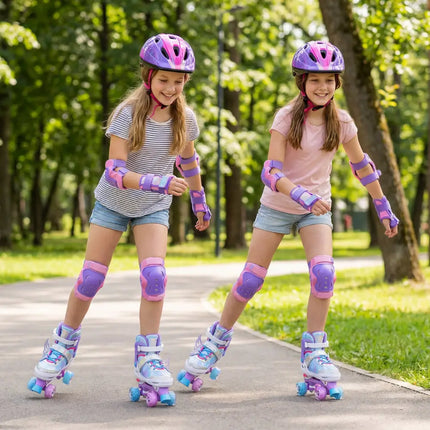 4 Sizes Adjustable Kids Roller Skates for Toddlers Ages 9-14 with 4 Light-up Wheels-Blue - Blue - Toy Sports