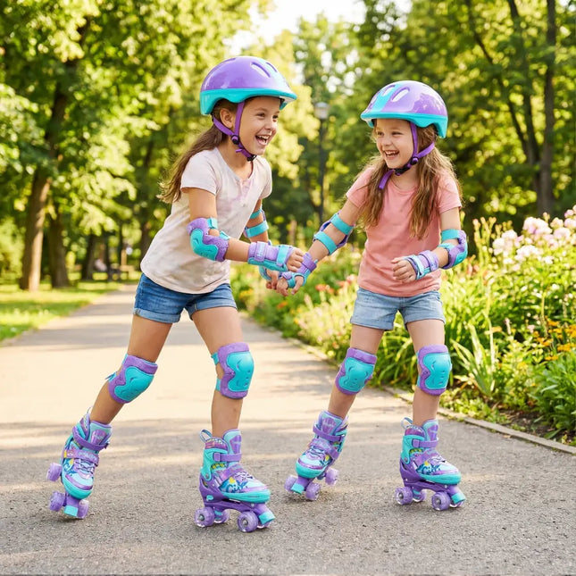 4 Sizes Adjustable Kids Roller Skates with Light-up Wheels and Safety Protection M Size-Purple - Purple - Toy Sports