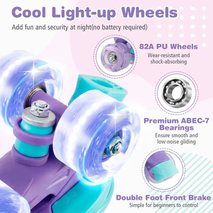 4 Sizes Adjustable Kids Roller Skates with Light-up Wheels and Safety Protection-Purple - Purple - Toy Sports