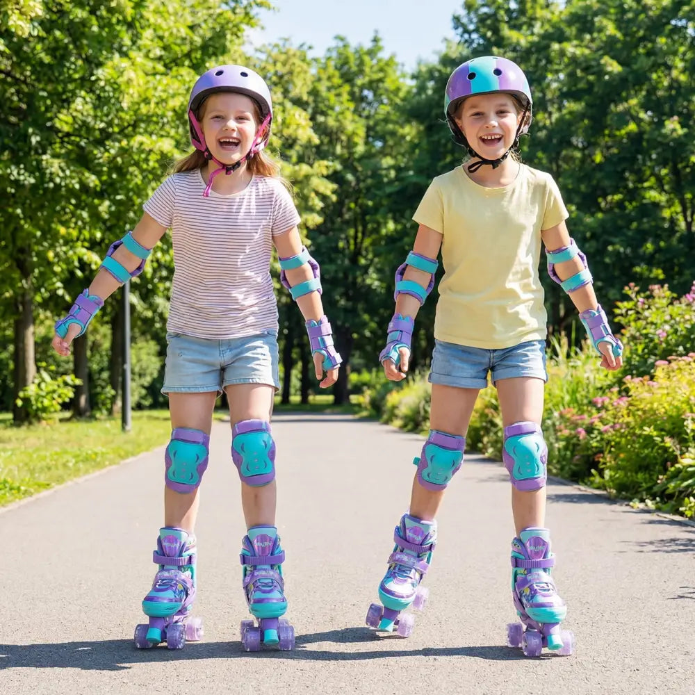 4 Sizes Adjustable Kids Roller Skates with Light-up Wheels and Safety Protection M Size-Purple - Purple - Toy Sports