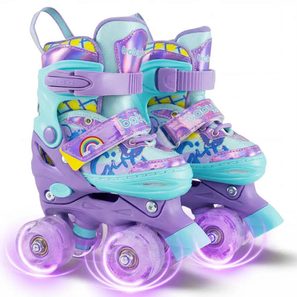 4 Sizes Adjustable Kids Roller Skates with Light-up Wheels and Safety Protection-Purple - Purple - Toy Sports