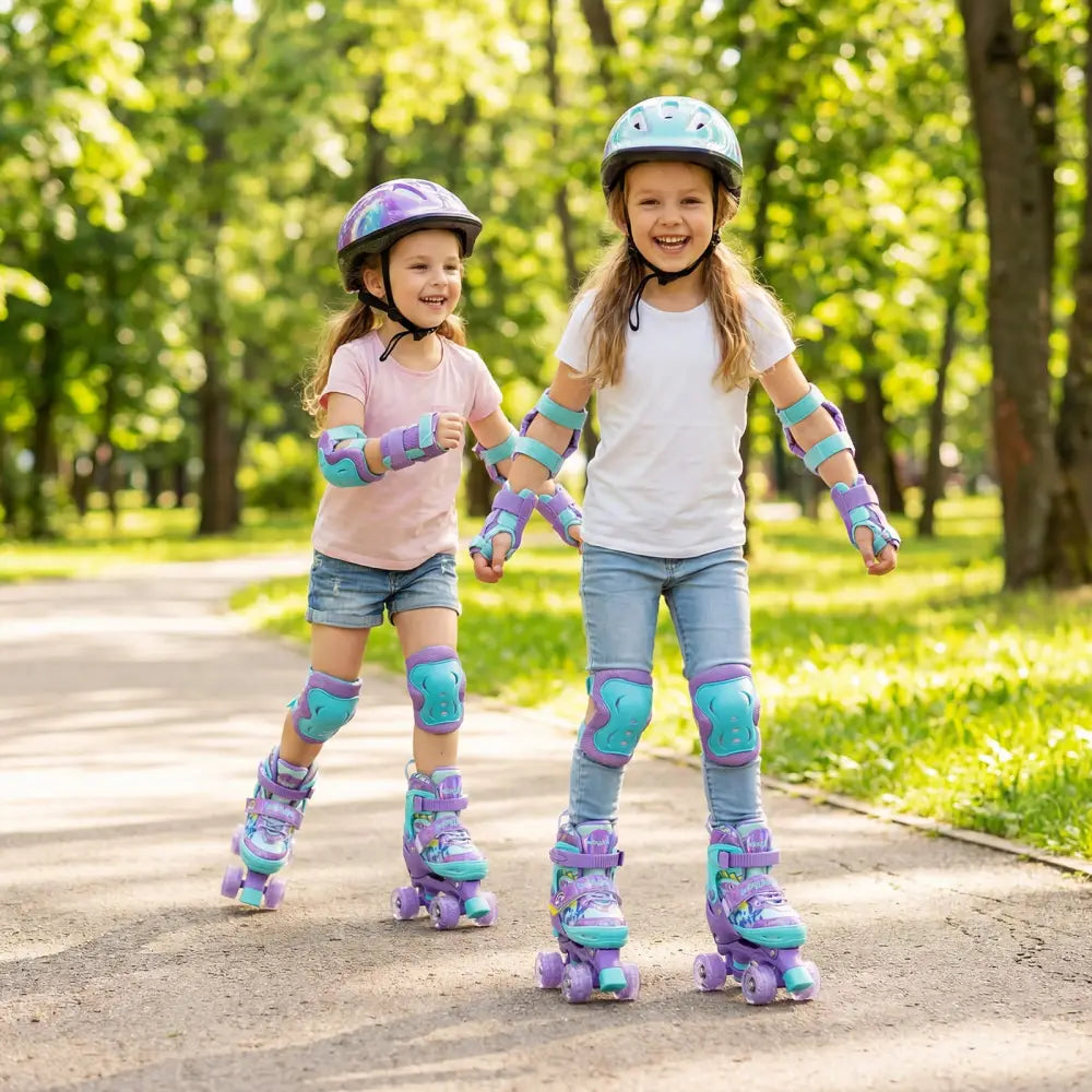 4 Sizes Adjustable Kids Roller Skates with Light-up Wheels and Safety Protection S Size-Purple - Purple - Toy Sports
