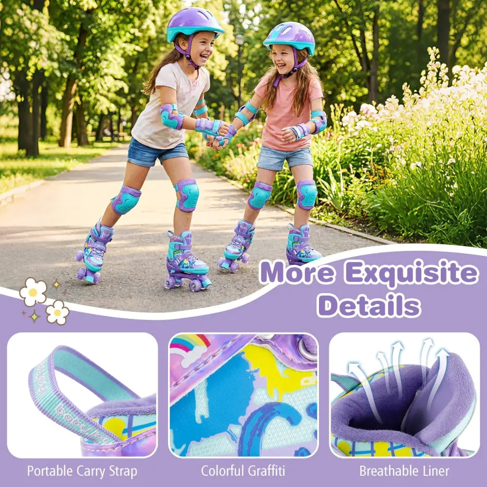 4 Sizes Adjustable Kids Roller Skates with Light-up Wheels and Safety Protection M Size-Purple - Purple - Toy Sports