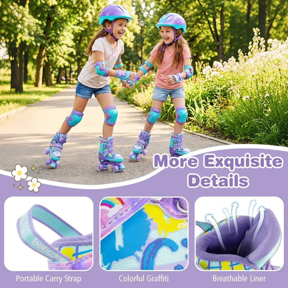 4 Sizes Adjustable Kids Roller Skates with Light-up Wheels and Safety Protection M Size-Purple - Purple - Toy Sports