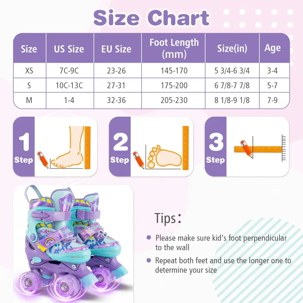 4 Sizes Adjustable Kids Roller Skates with Light-up Wheels and Safety Protection-Purple - Purple - Toy Sports