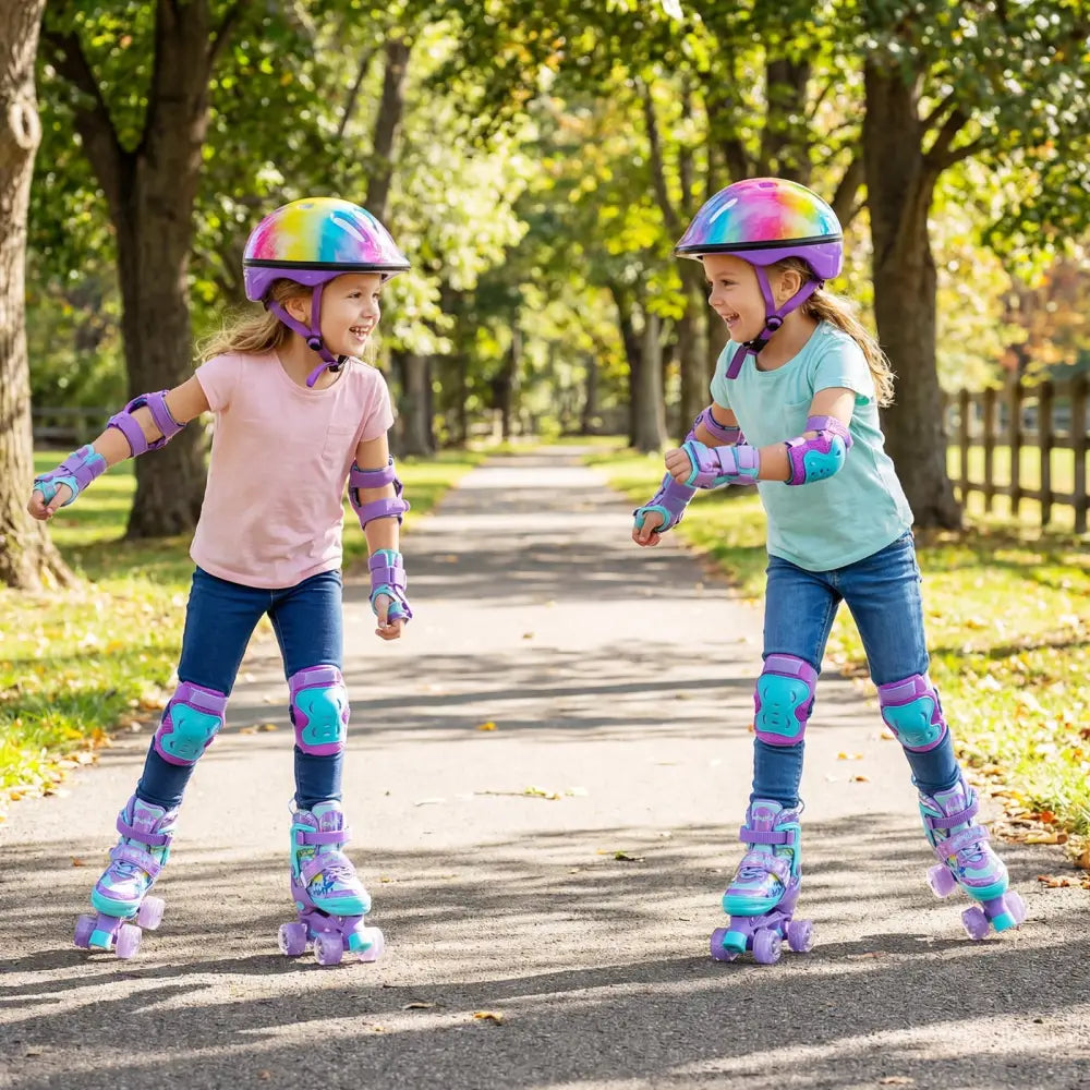 4 Sizes Adjustable Kids Roller Skates with Light-up Wheels and Safety Protection S Size-Purple - Purple - Toy Sports