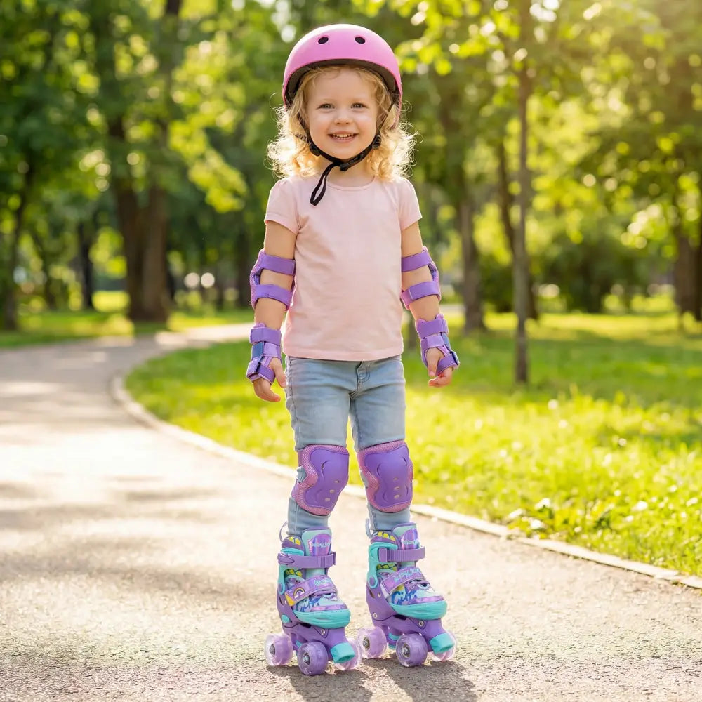 4 Sizes Adjustable Kids Roller Skates with Light-up Wheels and Safety Protection-Purple - Purple - Toy Sports