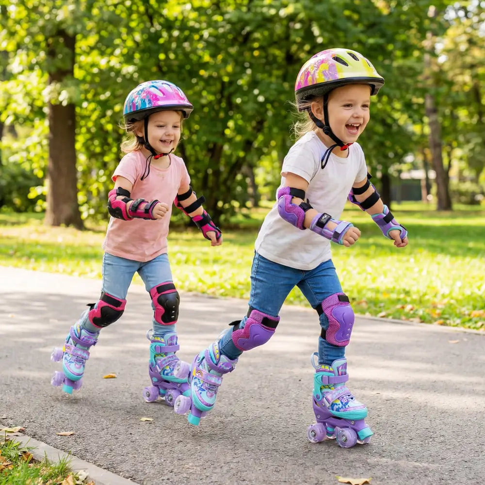 4 Sizes Adjustable Kids Roller Skates with Light-up Wheels and Safety Protection-Purple - Purple - Toy Sports