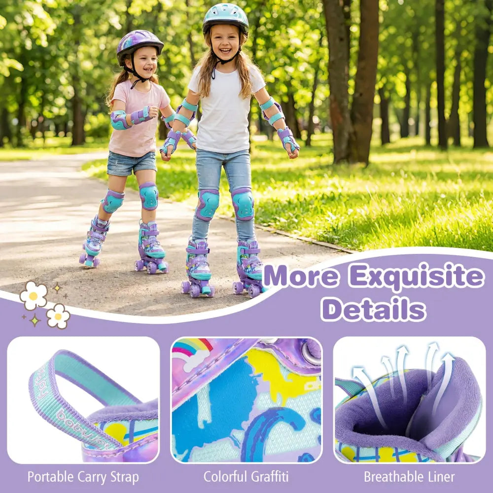 4 Sizes Adjustable Kids Roller Skates with Light-up Wheels and Safety Protection S Size-Purple - Purple - Toy Sports