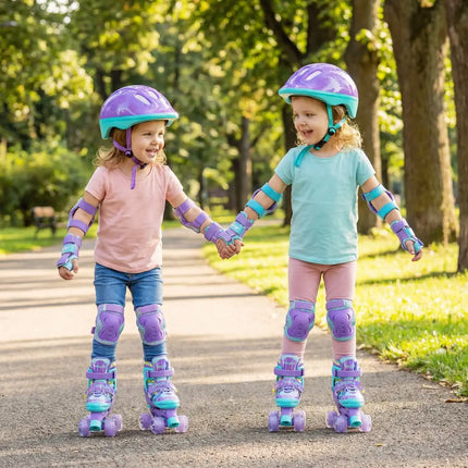 4 Sizes Adjustable Kids Roller Skates with Light-up Wheels and Safety Protection-Purple - Purple - Toy Sports