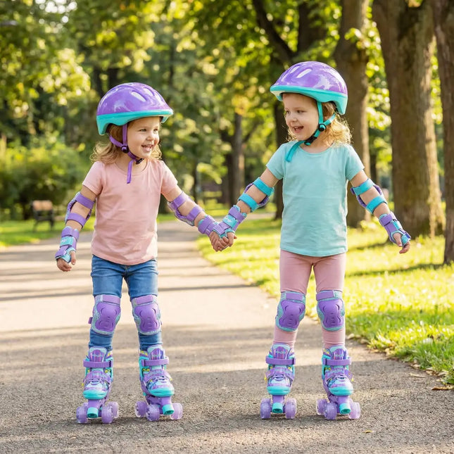 4 Sizes Adjustable Kids Roller Skates with Light-up Wheels and Safety Protection-Purple - Purple - Toy Sports