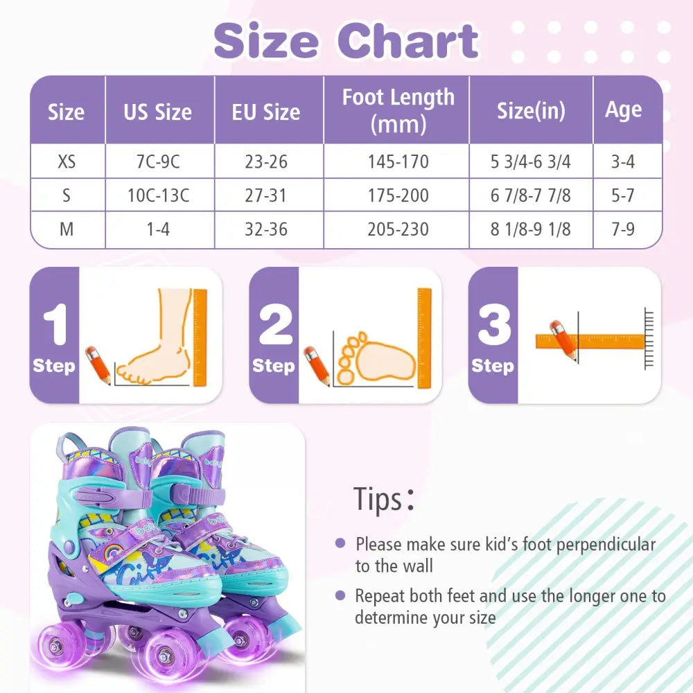 4 Sizes Adjustable Kids Roller Skates with Light-up Wheels and Safety Protection M Size-Purple - Purple - Toy Sports