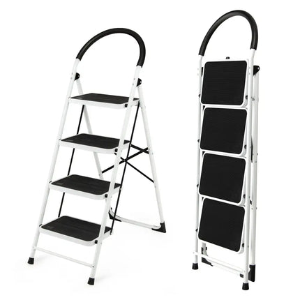 4-Step Folding Ladder with Anti-Slip Pedal Platform 330Lbs Capacity - Black - Ladders