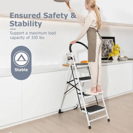 4-Step Folding Ladder with Anti-Slip Pedal Platform 330Lbs Capacity - Black - Ladders