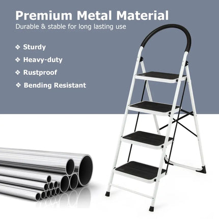 4-Step Folding Ladder with Anti-Slip Pedal Platform 330Lbs Capacity - Black - Ladders