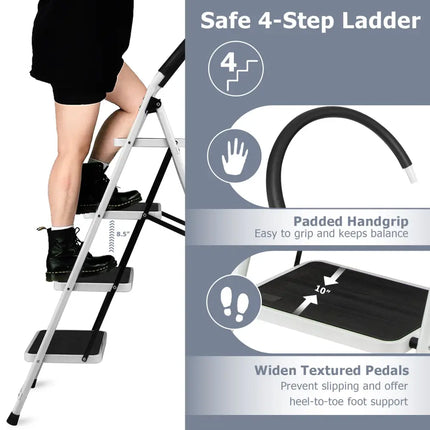 4-Step Folding Ladder with Anti-Slip Pedal Platform 330Lbs Capacity - Black - Ladders