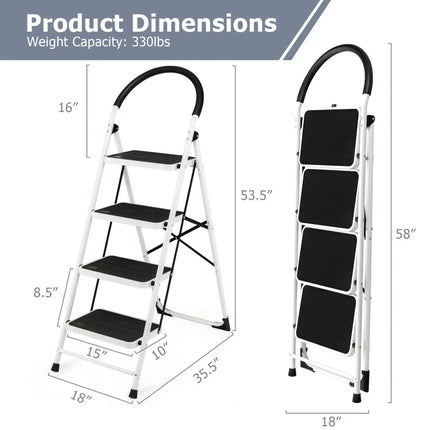4-Step Folding Ladder with Anti-Slip Pedal Platform 330Lbs Capacity - Black - Ladders