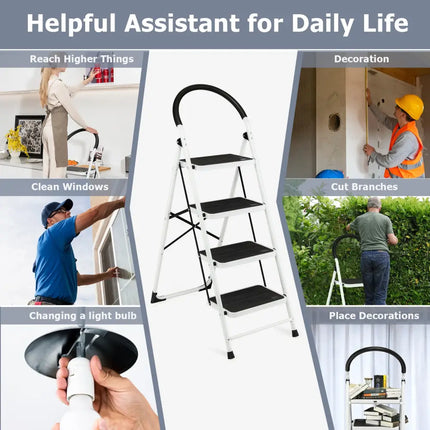 4-Step Folding Ladder with Anti-Slip Pedal Platform 330Lbs Capacity - Black - Ladders