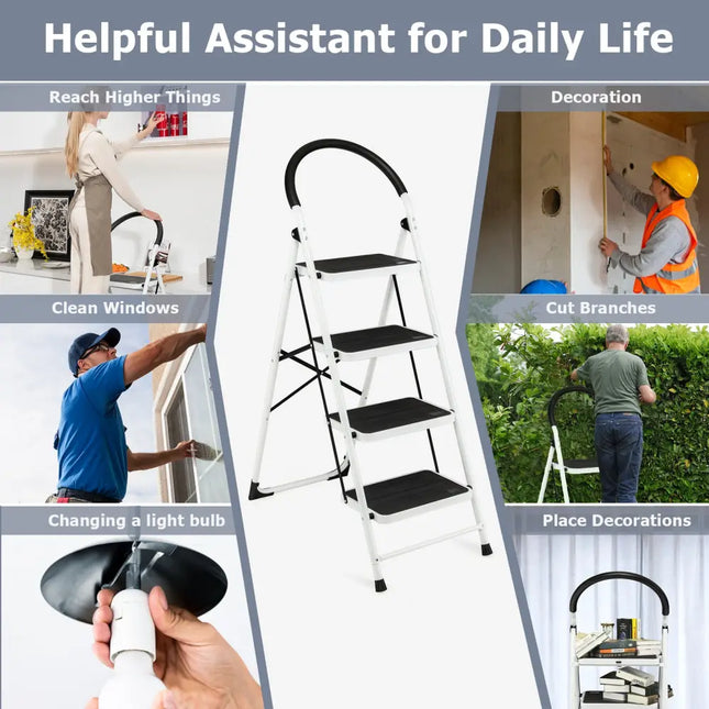 4-Step Folding Ladder with Anti-Slip Pedal Platform 330Lbs Capacity - Black - Ladders
