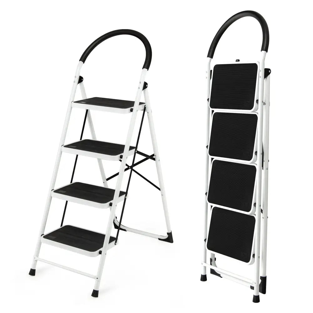 4-Step Folding Ladder with Anti-Slip Pedal Platform 330Lbs Capacity - Black - Ladders
