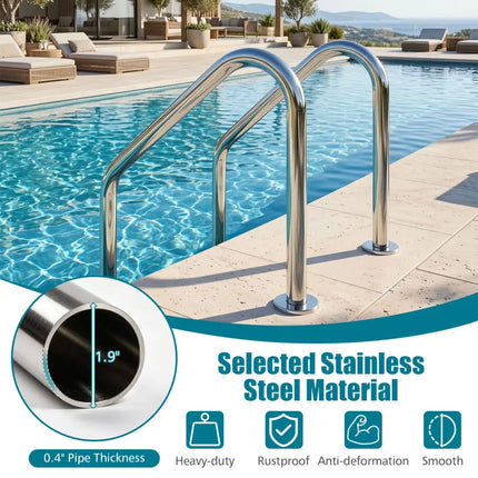 4-Step Inground Pool Ladder Stainless Steel Swimming Pool Ladder - Silver - Swimming Pools