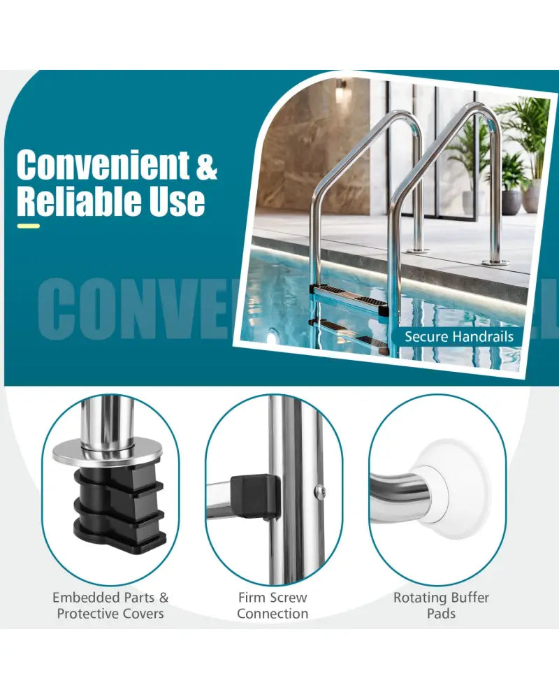 4-Step Inground Pool Ladder Stainless Steel Swimming Pool Ladder - Silver - Swimming Pools