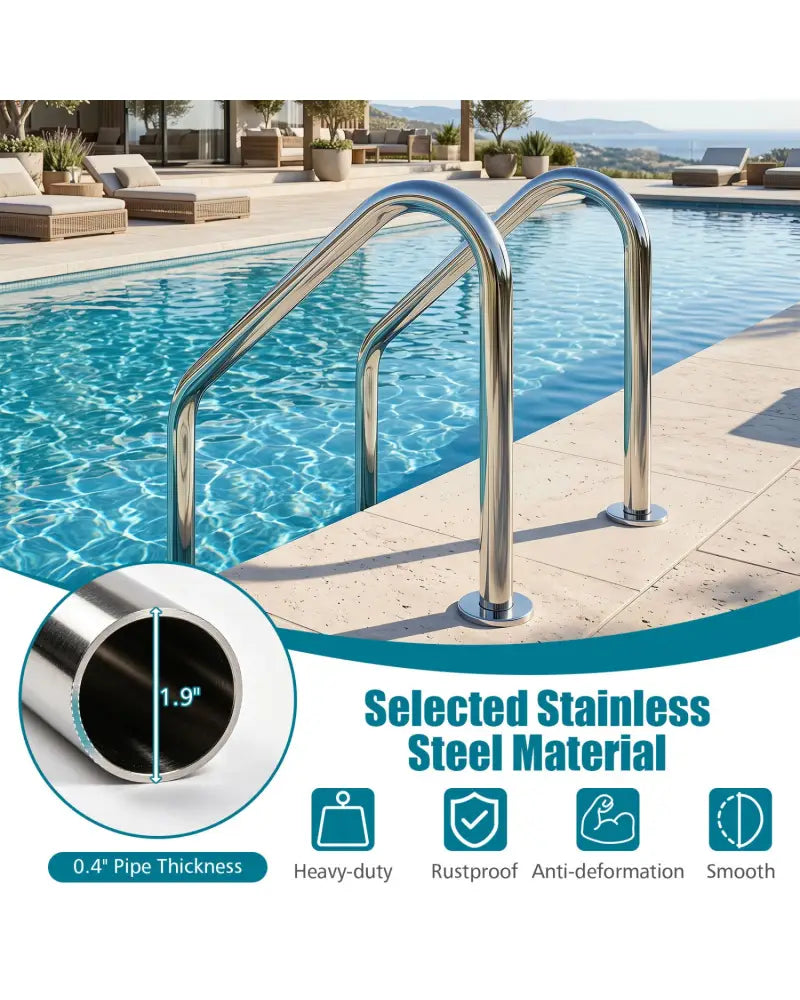 4-Step Inground Pool Ladder Stainless Steel Swimming Pool Ladder - Silver - Swimming Pools