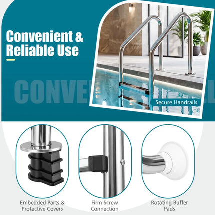 4-Step Inground Pool Ladder Stainless Steel Swimming Pool Ladder - Silver - Swimming Pools