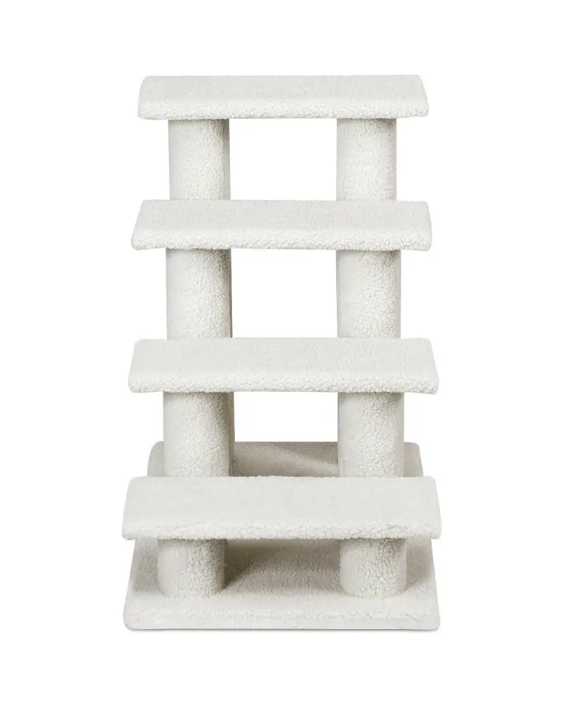 4-Step Pet Stairs Carpeted Ladder Ramp Scratching Post Cat Tree Climber-Beige - Beige - Cat Trees Condos & Scratchers