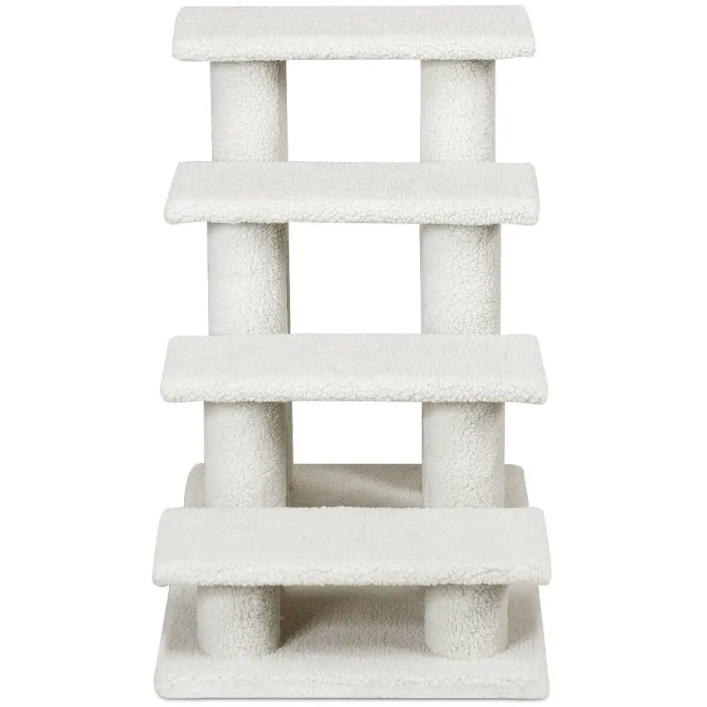 4-Step Pet Stairs Carpeted Ladder Ramp Scratching Post Cat Tree Climber-Beige - Beige - Cat Trees Condos & Scratchers