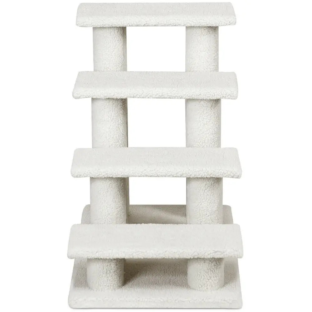 4-Step Pet Stairs Carpeted Ladder Ramp Scratching Post Cat Tree Climber - Beige - Cat Trees Condos & Scratchers