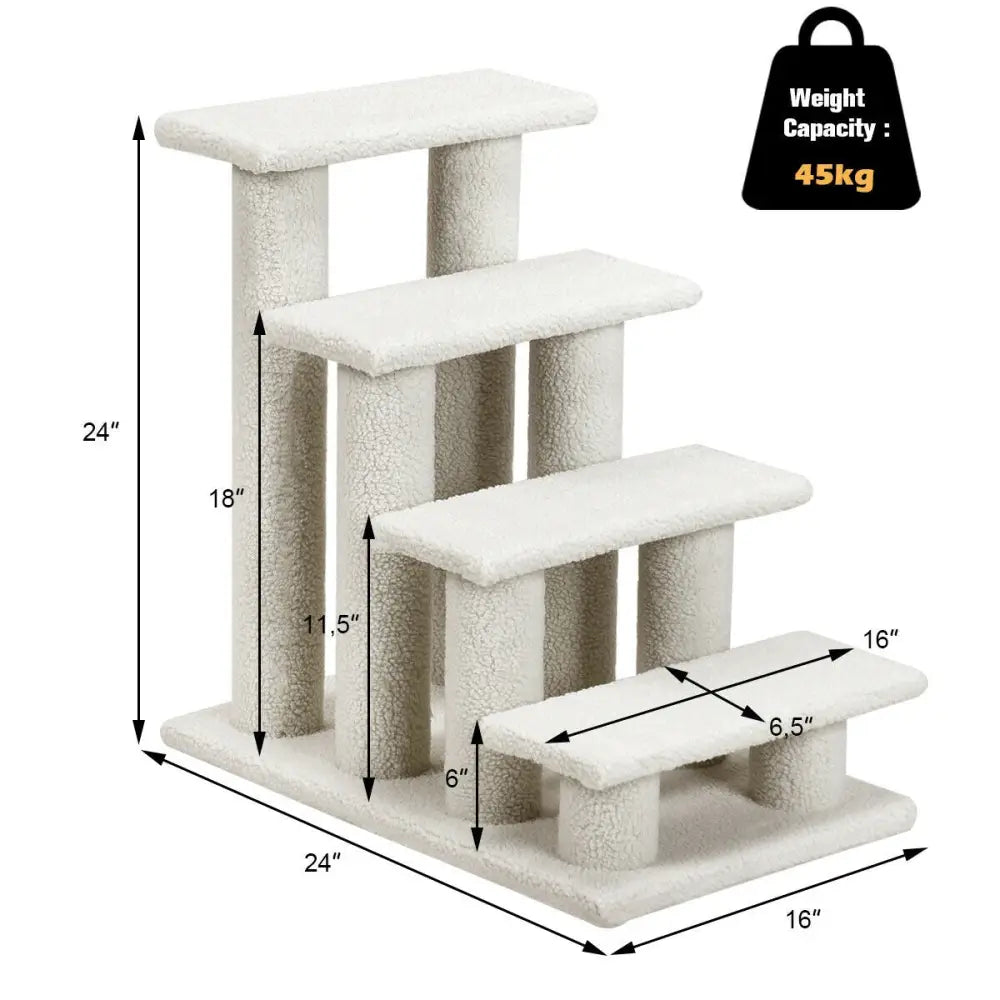 4-Step Pet Stairs Carpeted Ladder Ramp Scratching Post Cat Tree Climber - Beige - Cat Trees Condos & Scratchers