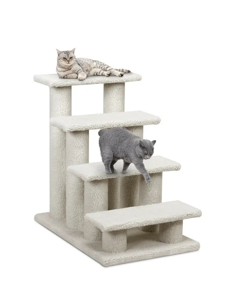 4-Step Pet Stairs Carpeted Ladder Ramp Scratching Post Cat Tree Climber-Beige - Beige - Cat Trees Condos & Scratchers