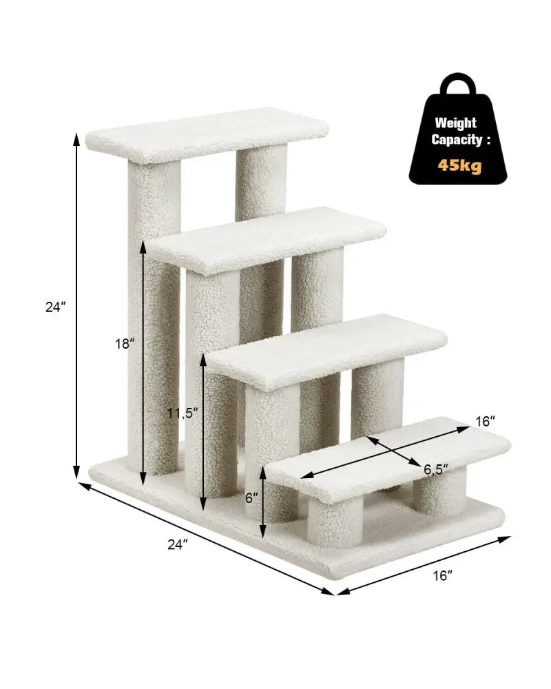 4-Step Pet Stairs Carpeted Ladder Ramp Scratching Post Cat Tree Climber-Beige - Beige - Cat Trees Condos & Scratchers