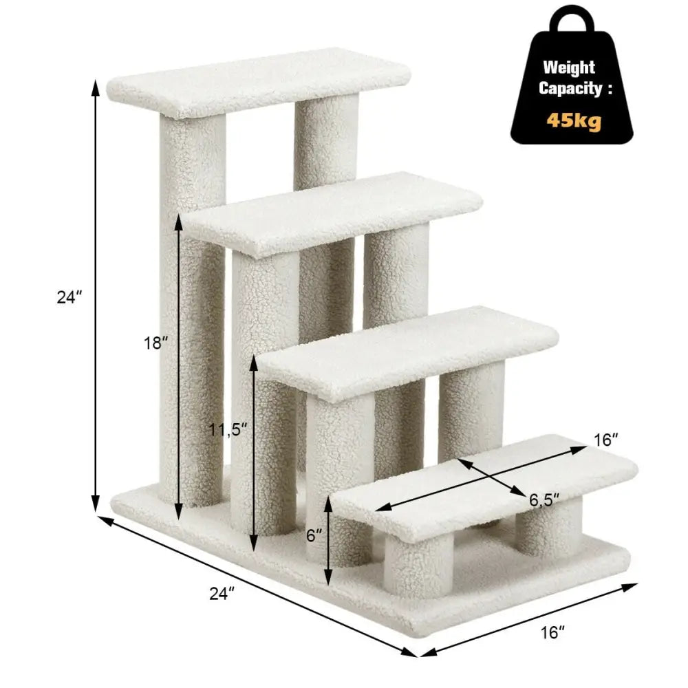 4-Step Pet Stairs Carpeted Ladder Ramp Scratching Post Cat Tree Climber-Beige - Beige - Cat Trees Condos & Scratchers