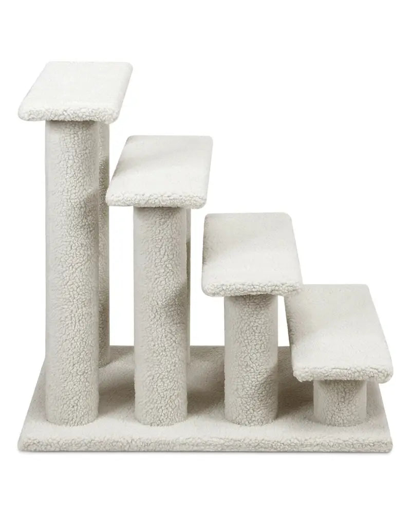 4-Step Pet Stairs Carpeted Ladder Ramp Scratching Post Cat Tree Climber-Beige - Beige - Cat Trees Condos & Scratchers