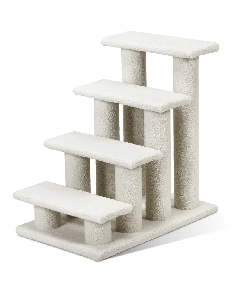 4-Step Pet Stairs Carpeted Ladder Ramp Scratching Post Cat Tree Climber-Beige - Beige - Cat Trees Condos & Scratchers