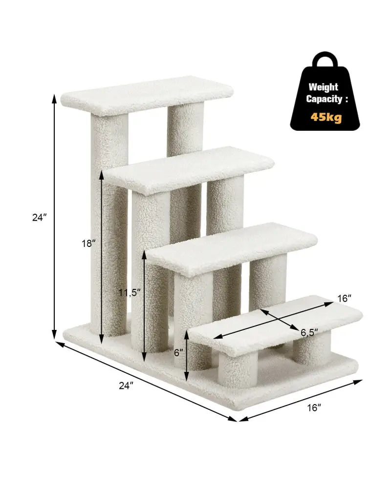 4-Step Pet Stairs Carpeted Ladder Ramp Scratching Post Cat Tree Climber-Beige - Beige - Cat Trees Condos & Scratchers