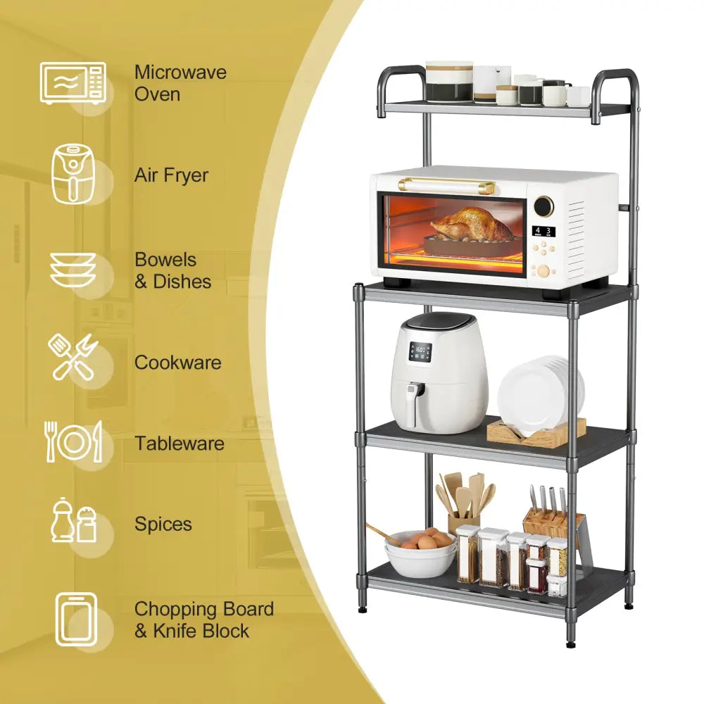 4-Tier Baker€™s Rack Stand Shelves Kitchen Storage Rack Organizer - Gray - Baker’s Racks