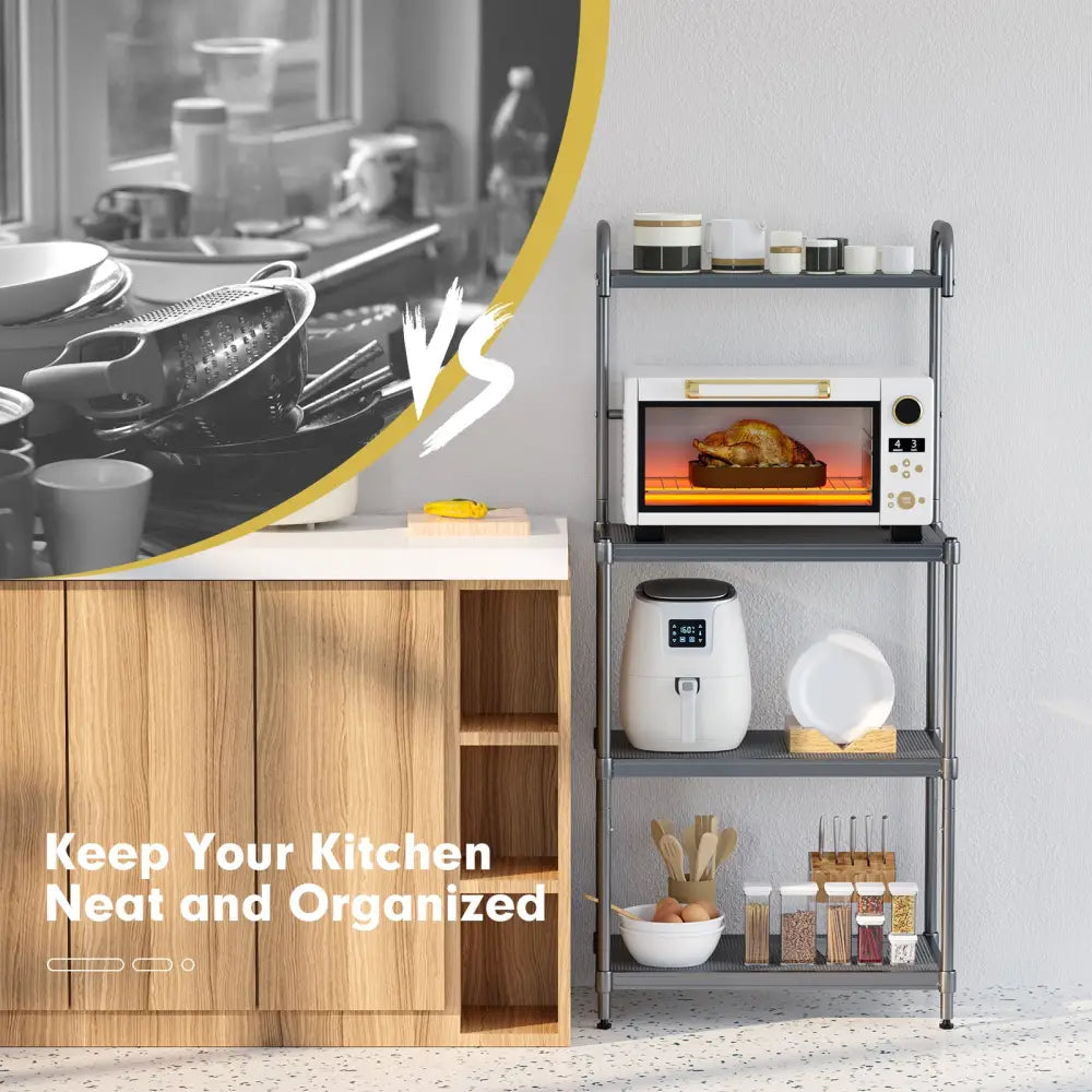 4-Tier Baker€™s Rack Stand Shelves Kitchen Storage Rack Organizer - Gray - Baker’s Racks