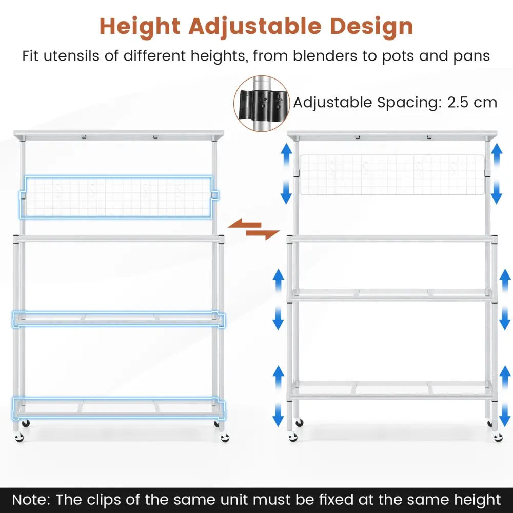 4-Tier Bakers Rack on Wheels with Adjustable Shelves-Silver - Silver - Baker’s Racks