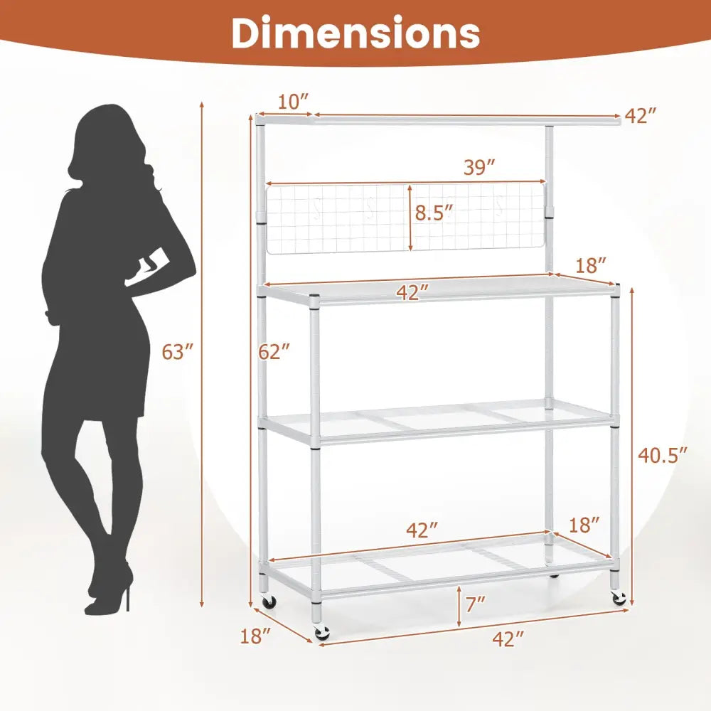 4-Tier Bakers Rack on Wheels with Adjustable Shelves-Silver - Silver - Baker’s Racks