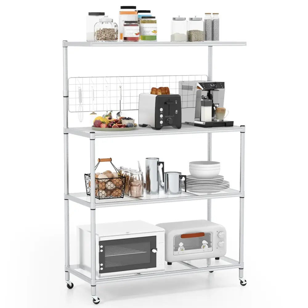 4-Tier Bakers Rack on Wheels with Adjustable Shelves-Silver - Silver - Baker’s Racks