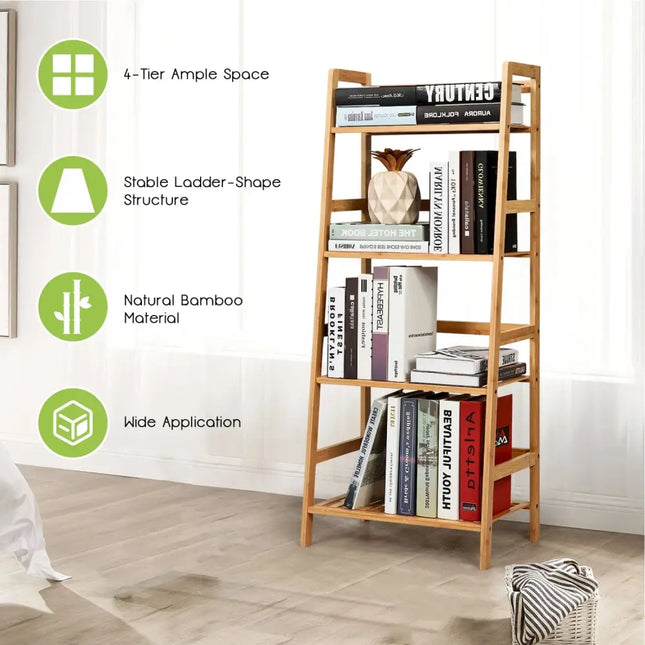 4-Tier Bamboo Plant Rack with Guardrails Stable and Space-Saving-Natural - Natural - Plant Stands