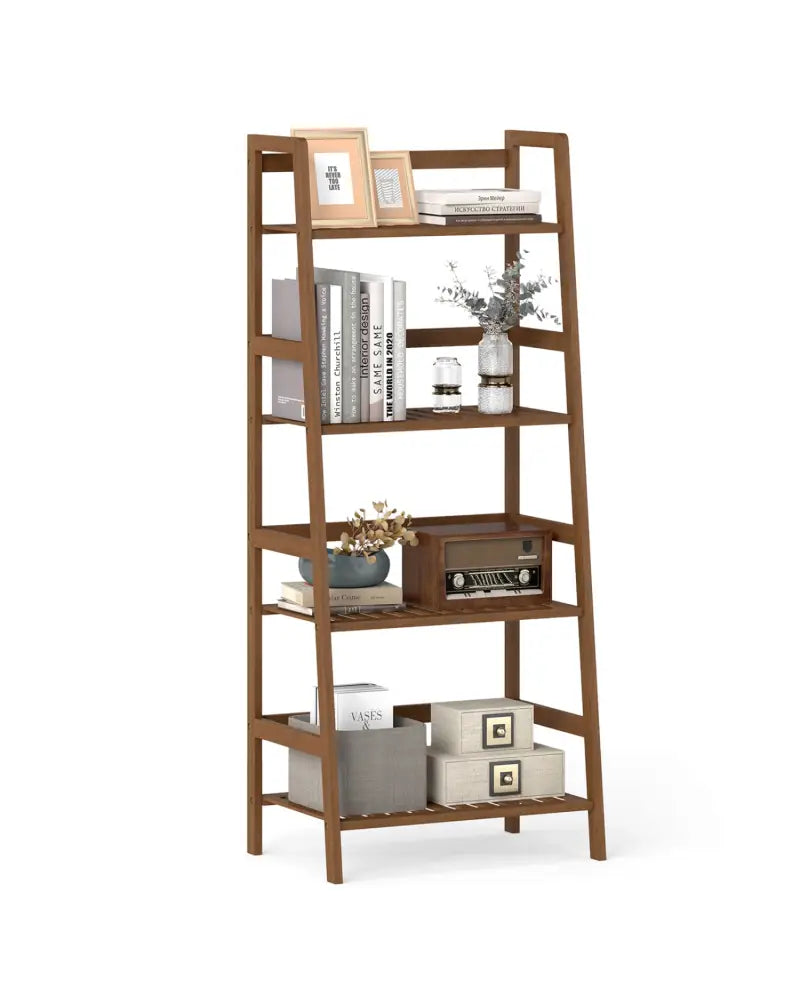 4-Tier Bamboo Plant Rack with Guardrails Stable and Space-Saving-Walnut - Walnut - Plant Stands