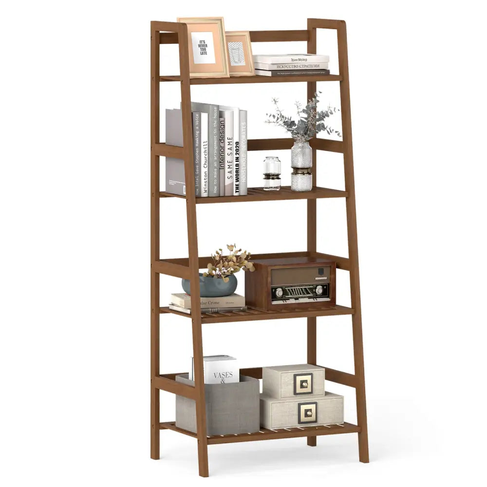 4-Tier Bamboo Plant Rack with Guardrails Stable and Space-Saving-Walnut - Walnut - Plant Stands