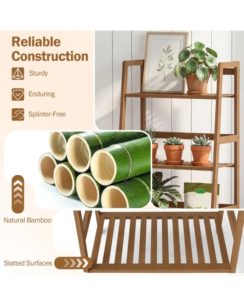4-Tier Bamboo Plant Rack with Guardrails Stable and Space-Saving-Walnut - Walnut - Plant Stands