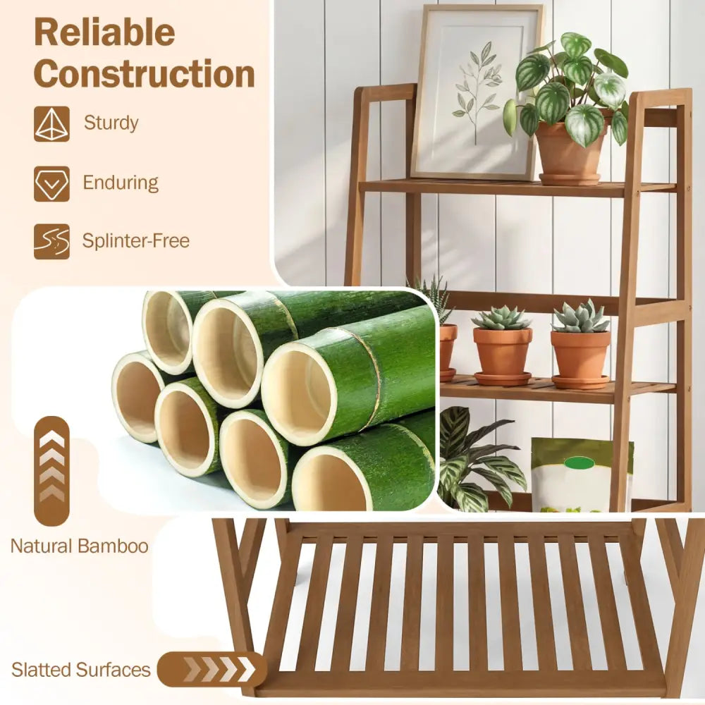 4-Tier Bamboo Plant Rack with Guardrails Stable and Space-Saving-Walnut - Walnut - Plant Stands